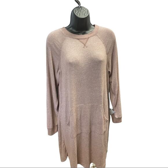 STARS ABOVE, Size Medium, Lavender/Beige Long Sleeve striped dress - Picture 1 of 9